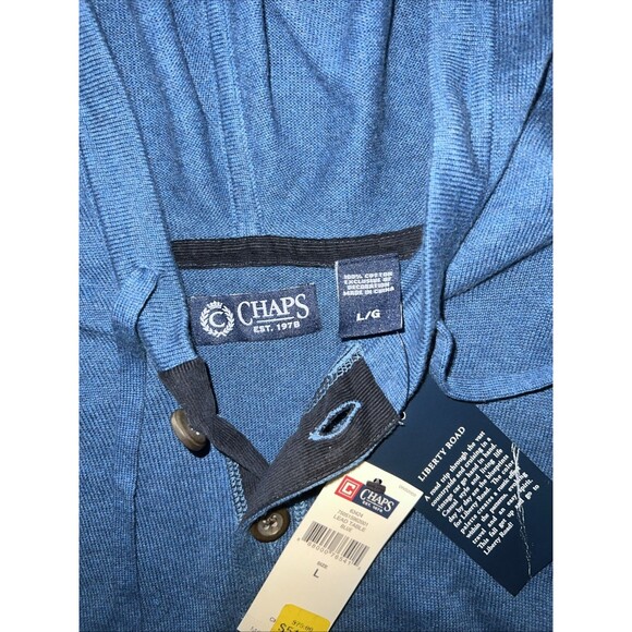 Chaps NWT Terry Hoodie Sweatshirt, Medium, Blue, Button Large - Picture 6 of 8